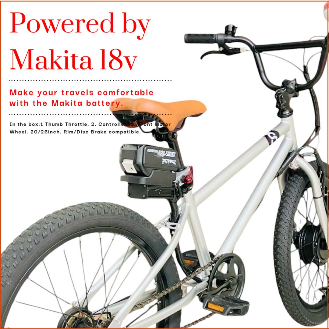 マキタバッテリー対応、アシスト自転車キット。 Makita 18V電池驅動，自行車電輔套件。 E-Bike Conversion Kit powered by makita 18V battery.